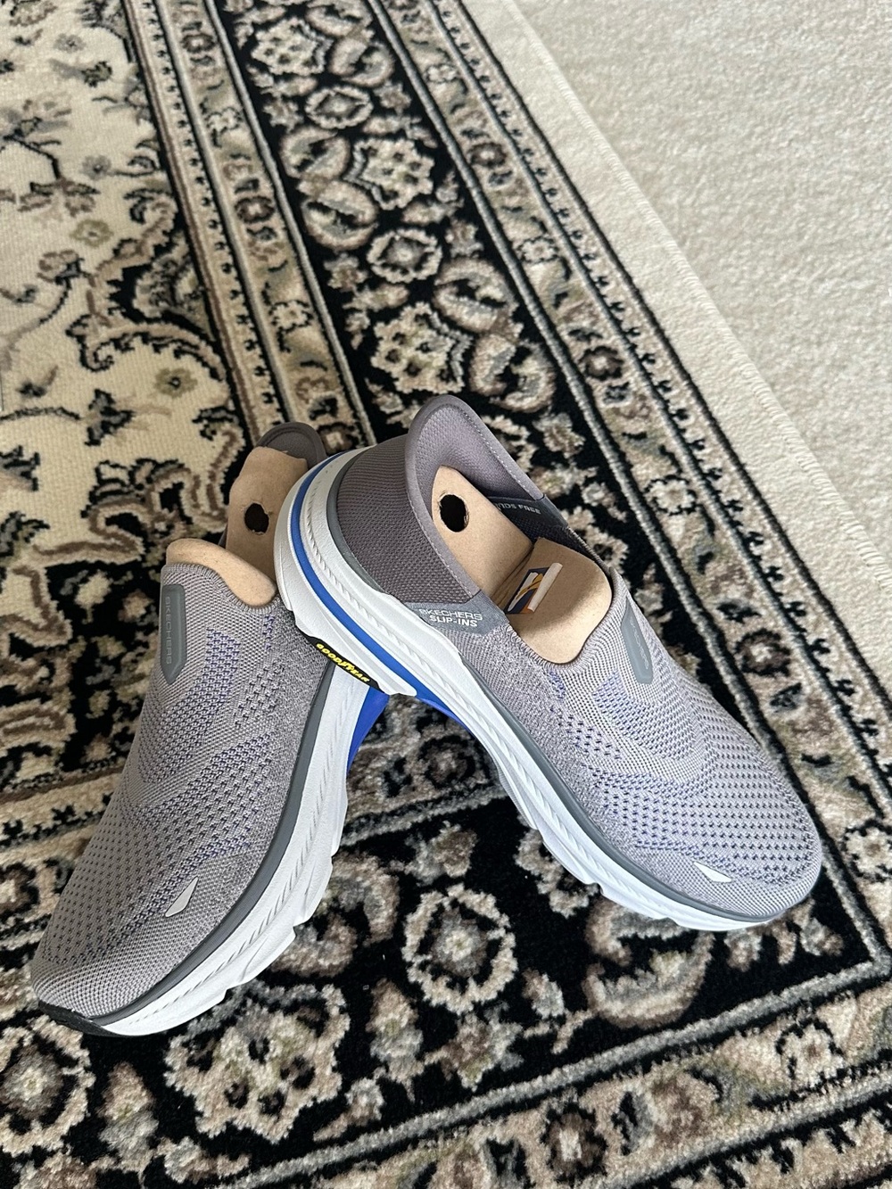 Skechers Men's Slip-On Athletic Shoes - Light Gray with Blue Accents